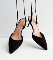 New Look Black Suedette Ankle Tie Pointed Stiletto Heel Court Shoes
